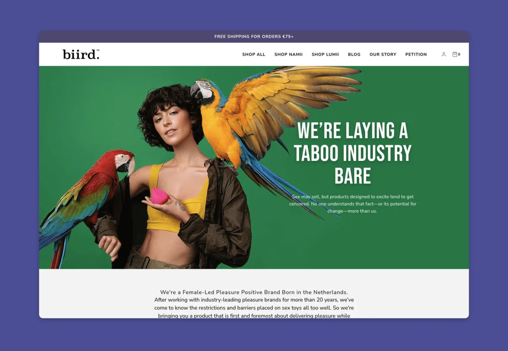 Shopify hero banner with model and product visual