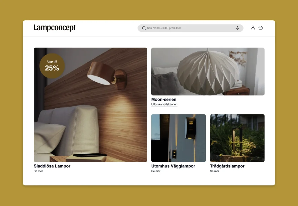 Shopify category section with lamps and promo banners