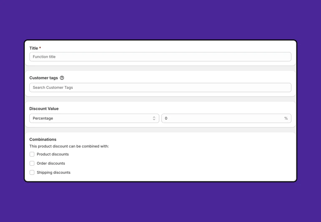 Shopify discount function settings with rules and conditions