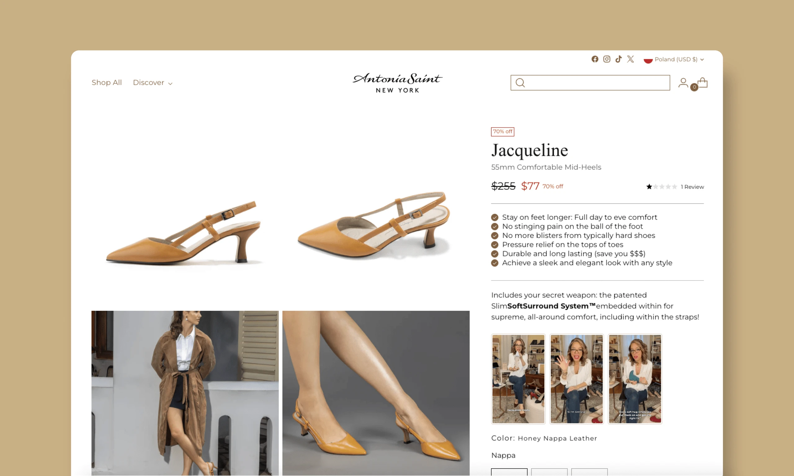 SA 6 scaled - Antonia Saint New York - Shopify Footwear Store Development A Shopify storefront that blends fashion aesthetics with comfort-first product storytelling