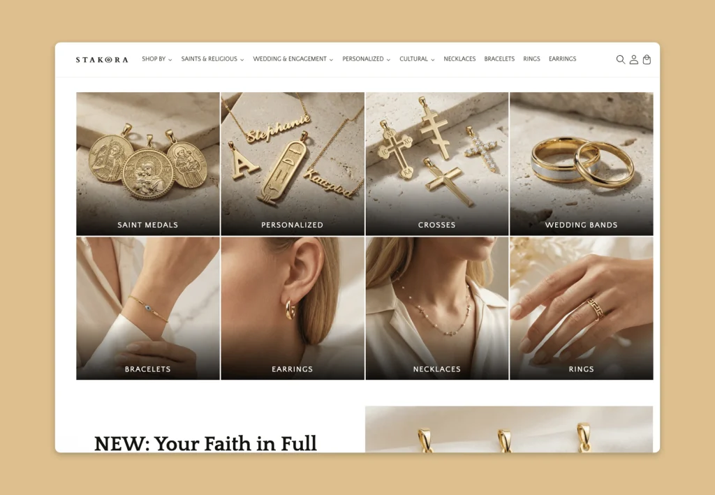 Shopify product grid with necklaces and earrings