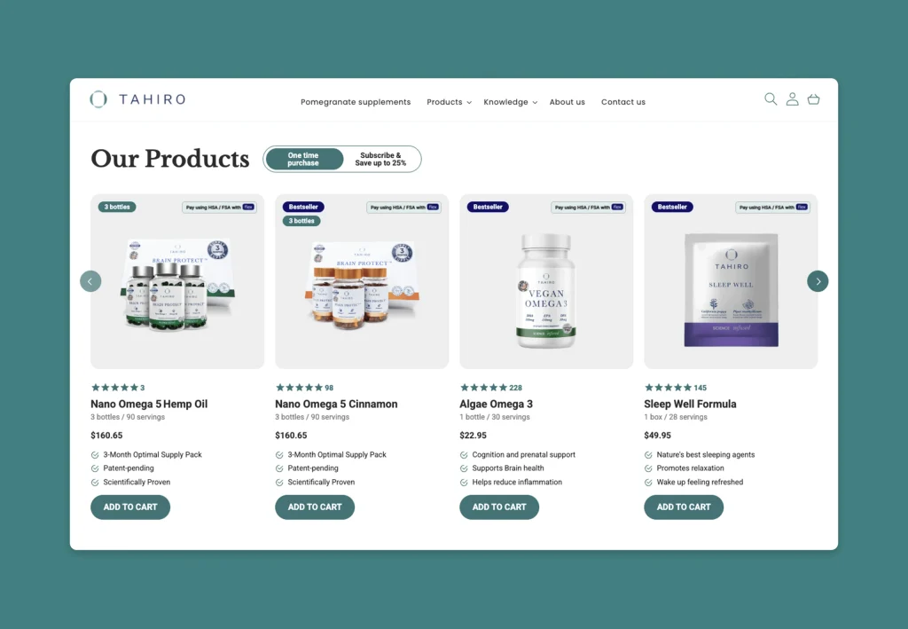 Shopify collection page with supplement products grid