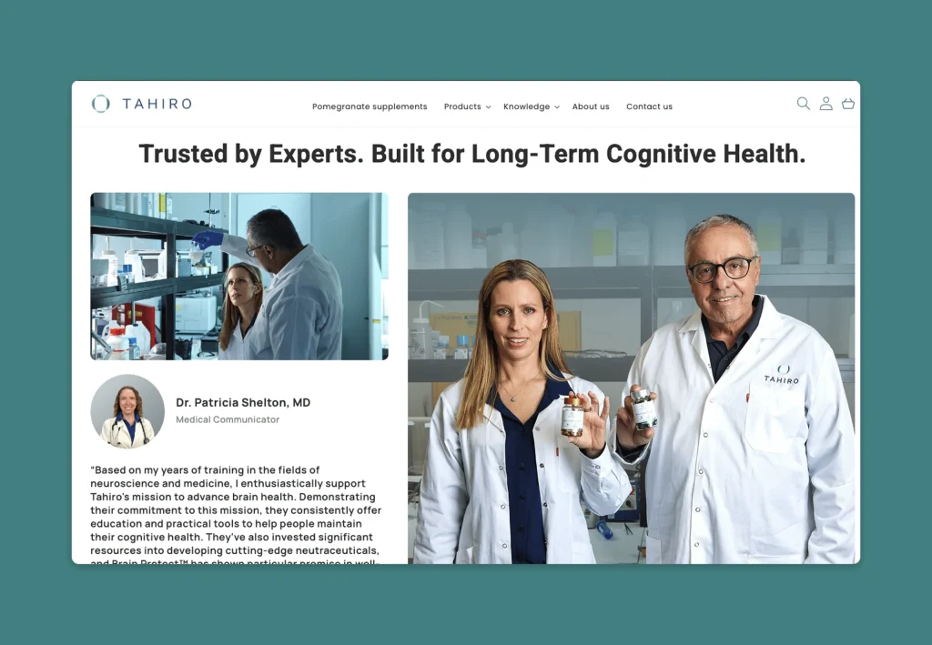 Shopify section with experts and health-focused content