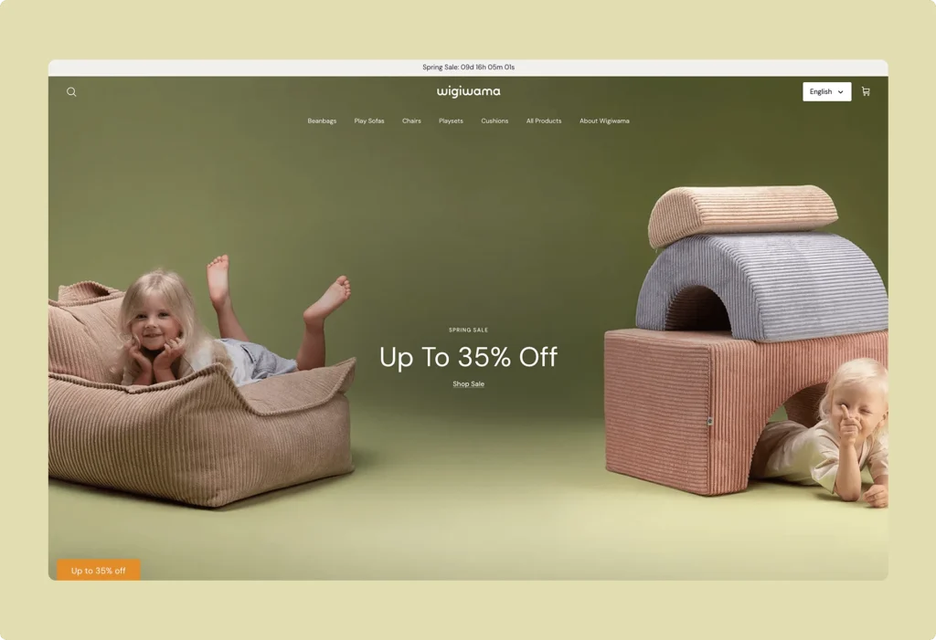 Wigiwama Shopify homepage