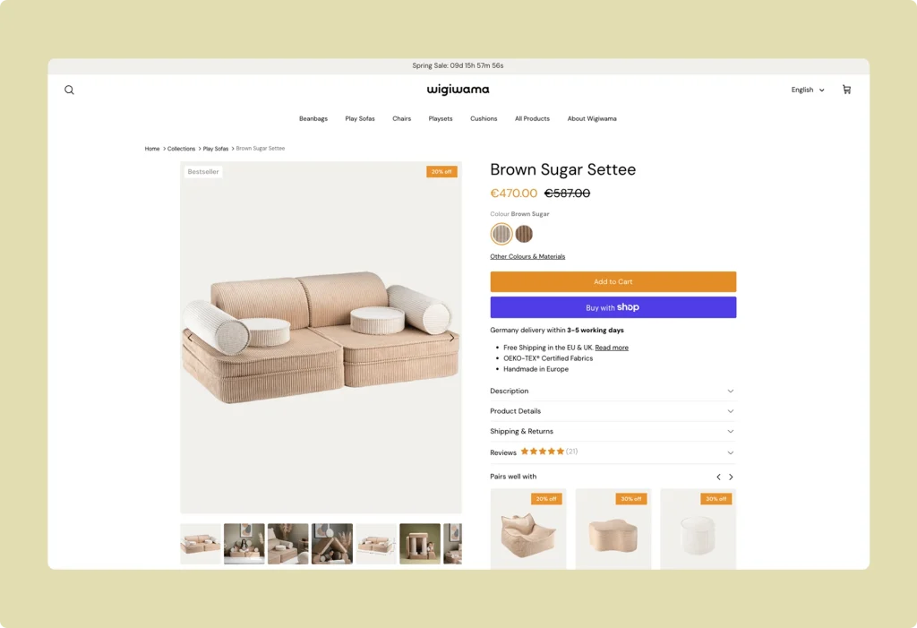 Wigiwama Shopify product detail page
