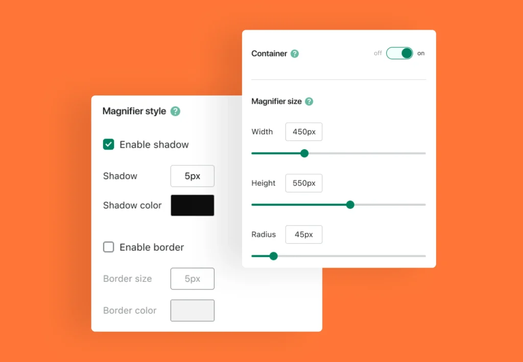 Shopify app settings for zoom style and customization