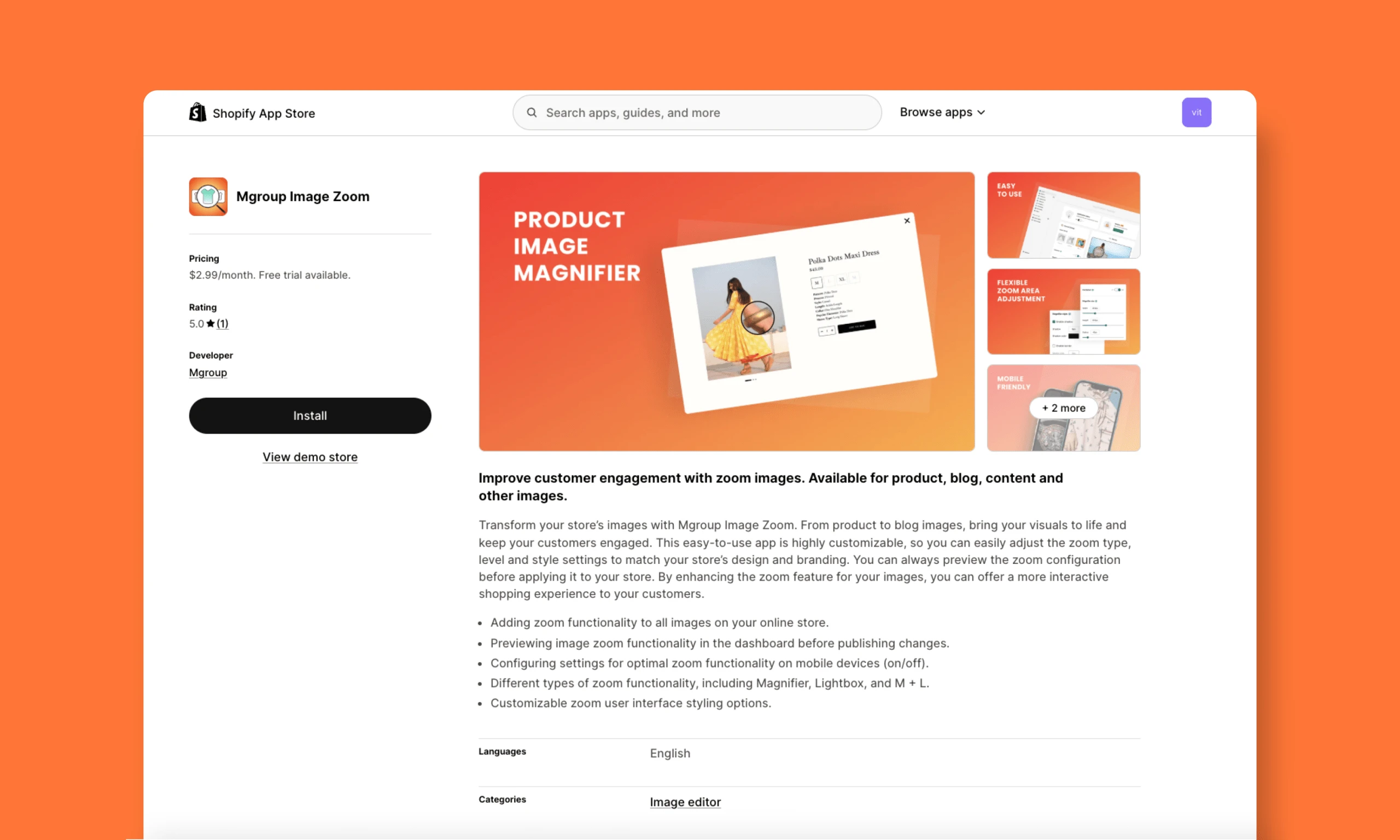 Mgroup Image Zoom lightweight theme-agnostic solution