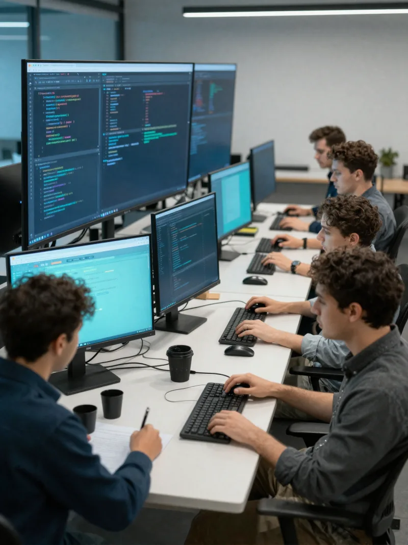Dedicated team of developers collaborating in a modern studio
