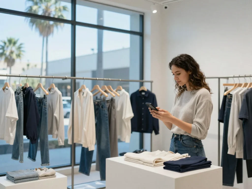 Los Angeles DTC fashion brand shopper checking out on a mobile Shopify store
