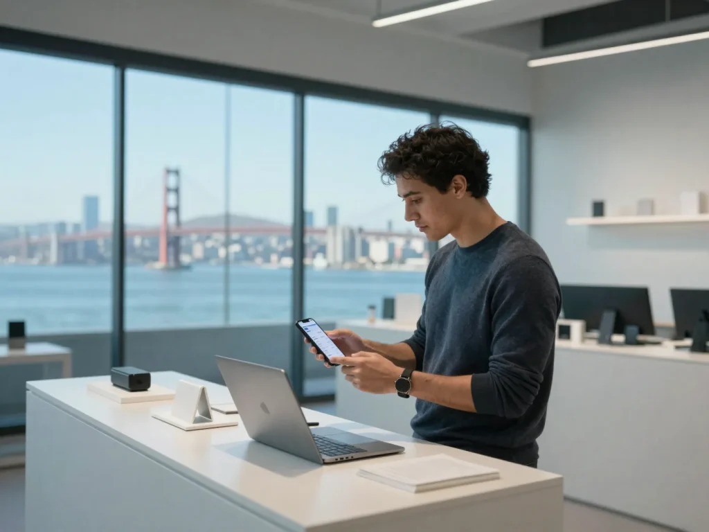 San Francisco Bay Area founder reviewing a Shopify store on mobile