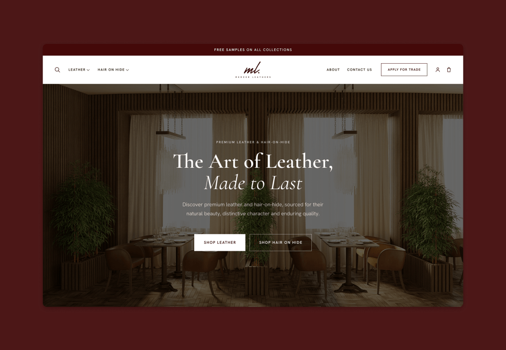 Mercer Leathers Shopify homepage - The Art of Leather, Made to Last